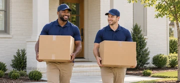 Movers carrying boxes outside a Franklin, TN home